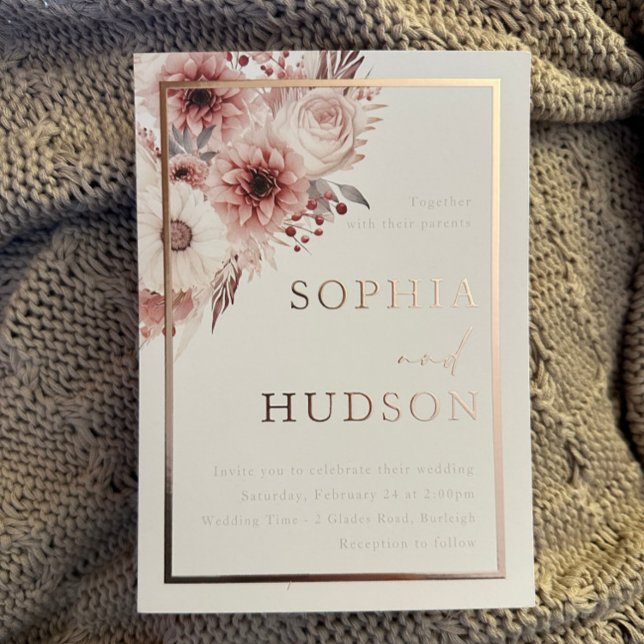 Invitation En Aluminium Divine Boho Blush Mariage Rose Gold Bordure (Créateur téléchargé)