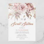 Invitation En Aluminium Divine Rose Or Blush Floral Sweet 16 Party<br><div class="desc">Divine Rose Gold Blush Floral Sweet 16 Party Foil Invitation Dusty Rose Girls Sweet sixteen Anniversaire Invitation Voir d'autres invitations dans notre niche et notre magasin de niche</div>