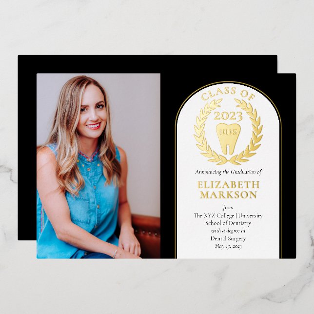 Invitation En Aluminium Docteur Chirurgie dentaire Photo Graduation Or (Recto/Verso)
