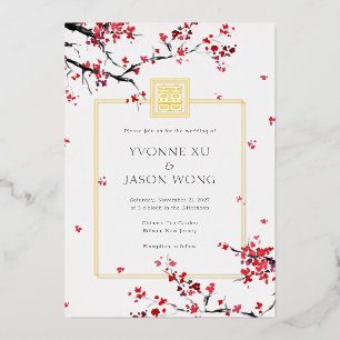 Invitation En Aluminium Double Bonheur Chinois Rouge Élégant Mariage