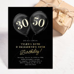 Invitation En Aluminium Double fête d'anniversaire<br><div class="desc">Vivez vos moments spéciaux avec un éclat ajouté ! Nos véritables invitations d'anniversaire pour adultes sont un élément essentiel de la création de votre journée parfaite. Doté d'un arrière - plan noir classique, de deux ballons noirs, d'une représentation numérique des deux âges jalons en feuille d'or réelle et d'un modèle...</div>