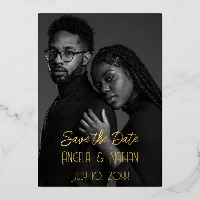 Invitation En Aluminium Double photo Enregistrer les dates avec (Recto)
