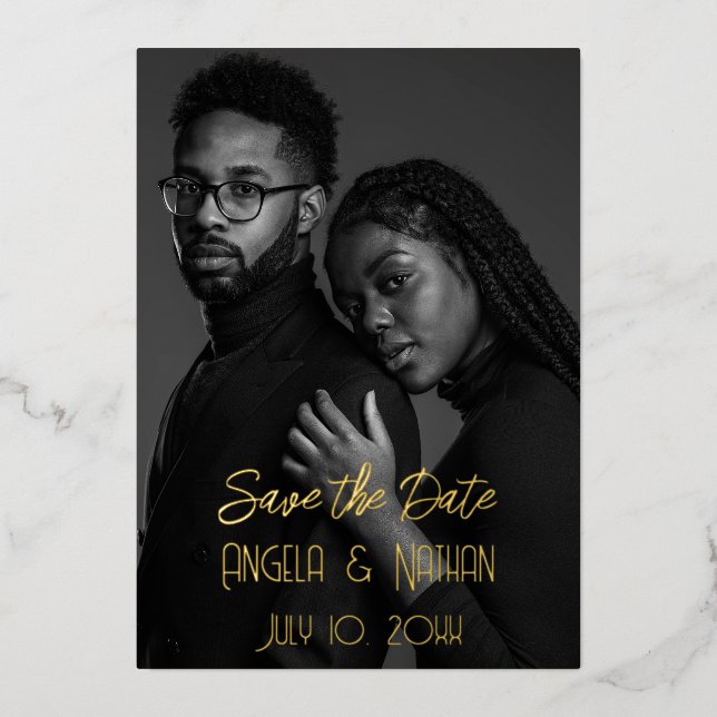 Invitation En Aluminium Double Photo Enregistrez les Dates avec  (Recto)