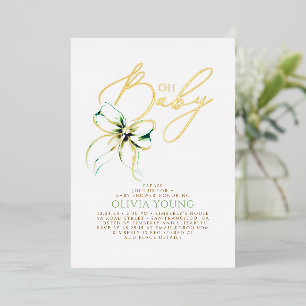 Invitation En Aluminium Douce Fête de Naissance au Ruban Vert Élégant et M