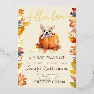 Invitation En Aluminium Douce petite chiots citrouille Baby Shower Tomber