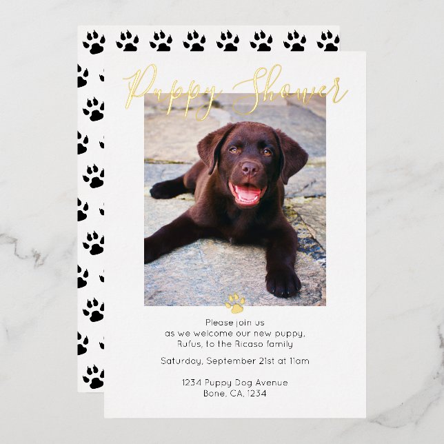 Invitation En Aluminium Douche de chiot mignonne adoption de chien personn (Recto/Verso)