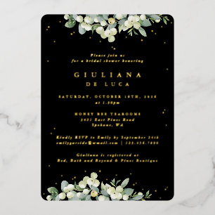 Invitation En Aluminium Douche de mariage élégante à la neige noire + Euca