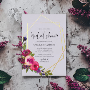 Invitation En Aluminium Douche de Mariage Fleurie Aquarelle en Lavande Pou