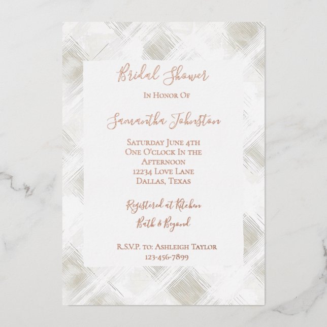 Invitation En Aluminium Douche de Mariage Rayures Blanches Crème Chic (Recto)