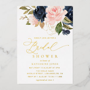 Invitation En Aluminium douche nuptiale bleu marine et florale