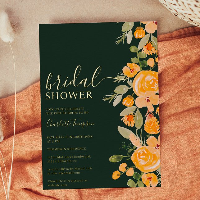 Invitation En Aluminium Douche nuptiale de chute jaune rustique (Rustic yellow floral watercolor fall bridal shower foil invitation)