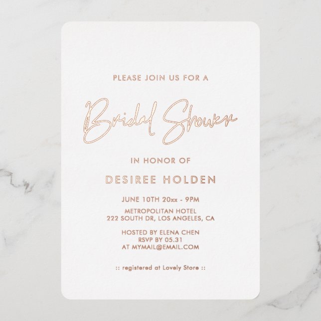 Invitation En Aluminium Douche nuptiale minimaliste moderne (Recto)