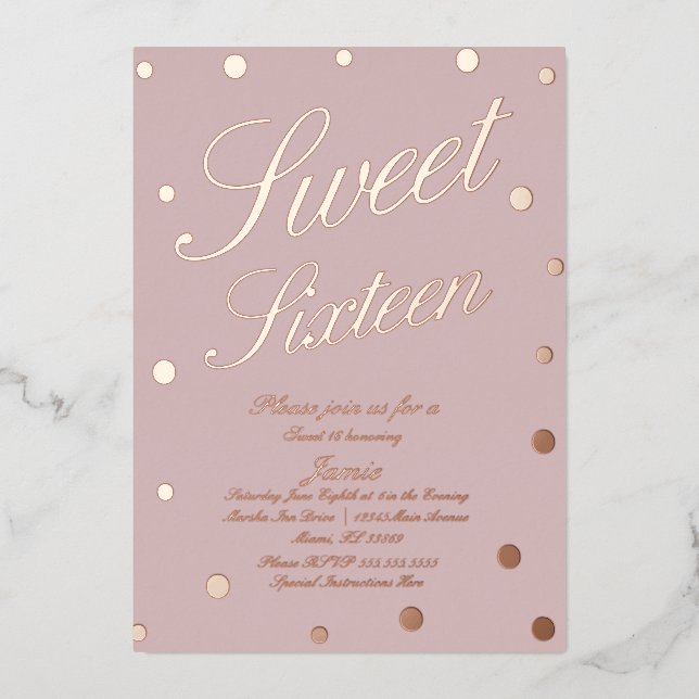Invitation En Aluminium Douze ans sucrés points blush or pressé  (Recto)