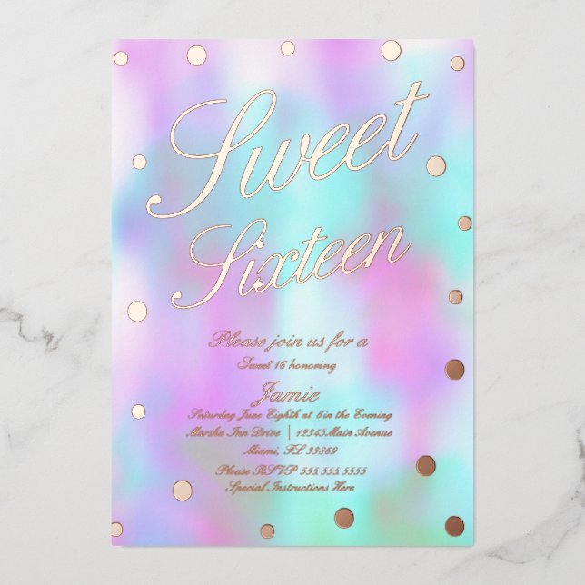 Invitation En Aluminium Douze points holographiques dorés à l'or pressé   (Recto)