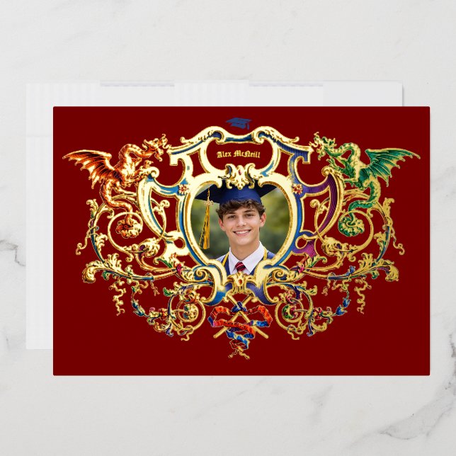 Invitation En Aluminium Dragons Rococo Cartouche Photo Template Foil (Enveloppe)