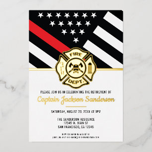 Invitation En Aluminium Drapeau de la ligne rouge de retraite des pompiers