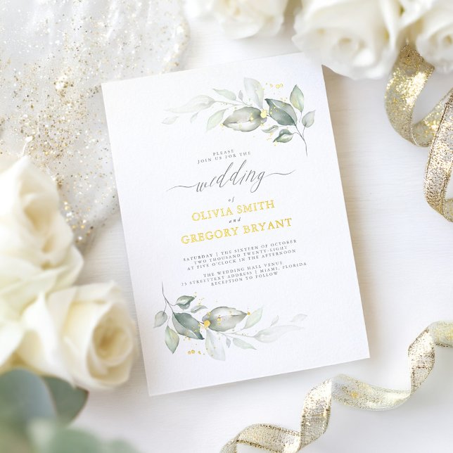 Invitation En Aluminium Dreamy Elegant Verdure Soft Minimal Mariage (Greenery Elegant Romantic Wedding Gold Foil Invitation)