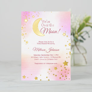 Invitation En Aluminium Dreamy Pink Over the Moon Girl Baby shower