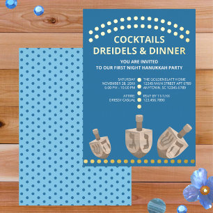 Invitation En Aluminium Dreidel Rustique Chêne Moderne Dîner Hanukkah Or