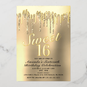 Invitation En Aluminium Dripping Gold Sweet 16 Anniversaire Réel