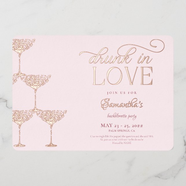Invitation En Aluminium Drunin In Love Champagne Tower Pink Bachelorette (Recto)