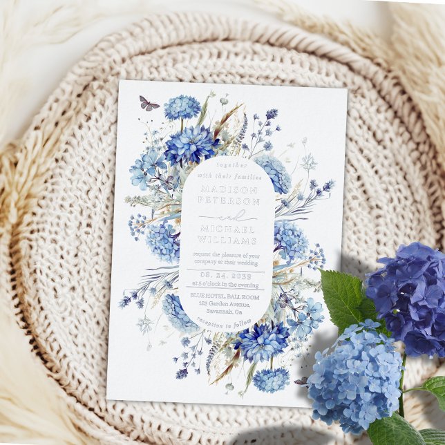 Invitation En Aluminium Dusty Blue Fleur sauvage Jardin Mariage Argent (Créateur téléchargé)