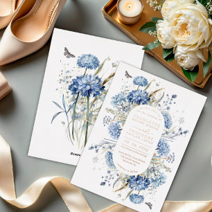 Invitation En Aluminium Dusty Blue Fleur sauvage Rustic Mariage Rose or