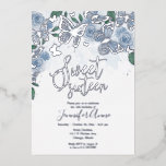 Invitation En Aluminium Dusty Blue Floral Sweet 16 Papillon Argent<br><div class="desc">Dusty Blue Floral Sweet 16 Papillon Silver Foil Invitation</div>