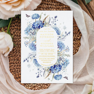 Invitation En Aluminium Dusty Blue Jardin de Fleurs Sauvages Mariage Or