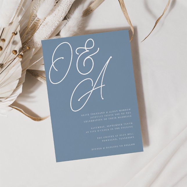Invitation En Aluminium Dusty Blue | Script monogram Wedding (Créateur téléchargé)
