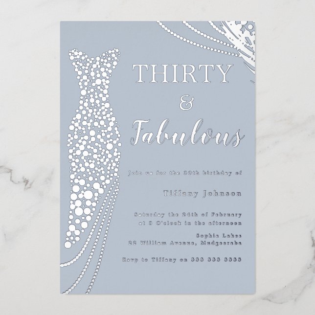 Invitation En Aluminium Dusty Blue & Silver Classic Élégant 30e anniversai (Recto)