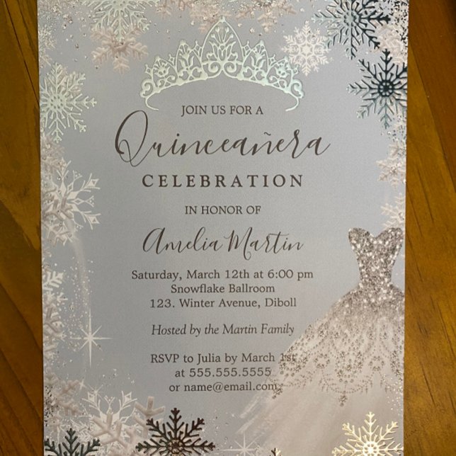Invitation En Aluminium Dusty Blue Silver Winter Snowflake Quinceanera  (Créateur téléchargé)