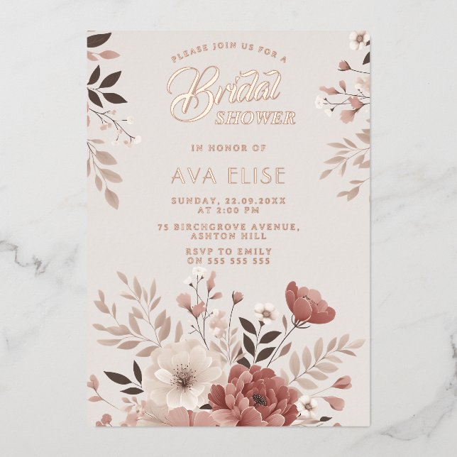 Invitation En Aluminium Dusty Blush Floral Fête des mariées (Recto)