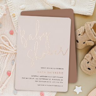 Invitation En Aluminium Dusty Blush Taupe minimaliste Baby shower de scrip