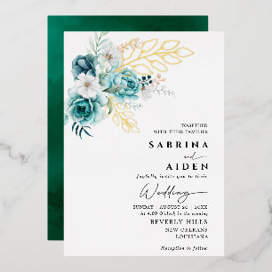 Invitation En Aluminium Dusty Emerald Greenery Blanc Floral Mariage