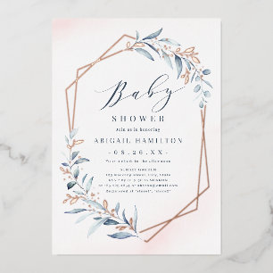 Invitation En Aluminium Dusty Greenery Rose Gold Baby shower rustique