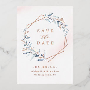 Invitation En Aluminium Dusty Greenery Rose Gold Géométrique Enregistrer l