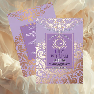 Invitation En Aluminium Dusty Lavender PinkGold Classic Monogram Mariage
