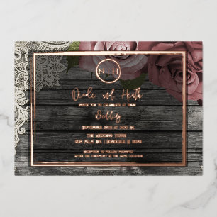 Invitation En Aluminium Dusty Mauve Rose Pink Wood Lace Mariage rustique