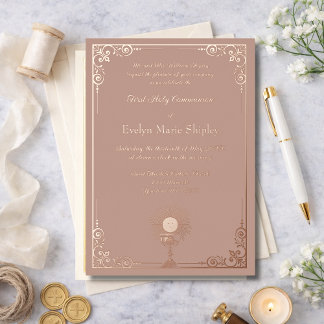 Invitation En Aluminium Dusty Pink Rose Gold Chalice Communion