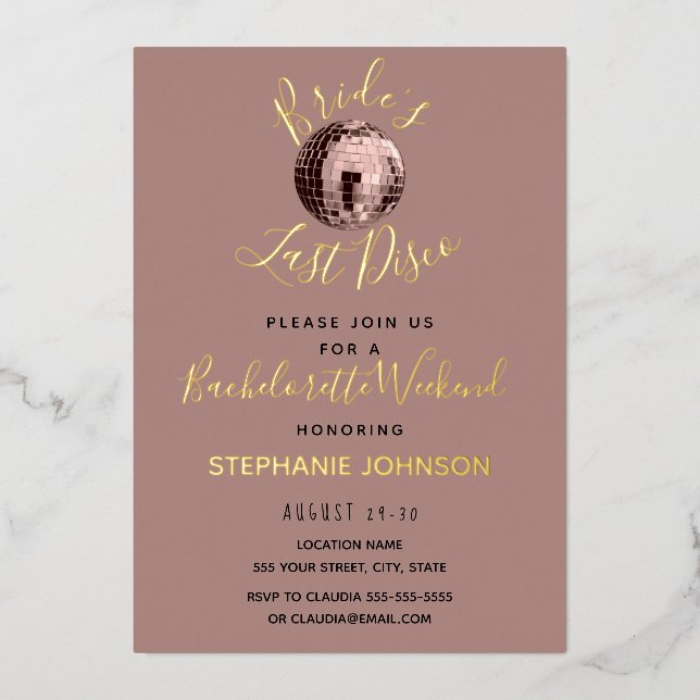 Invitation En Aluminium Dusty Rose Dernier Disco Bachelorette Week-end (Recto)