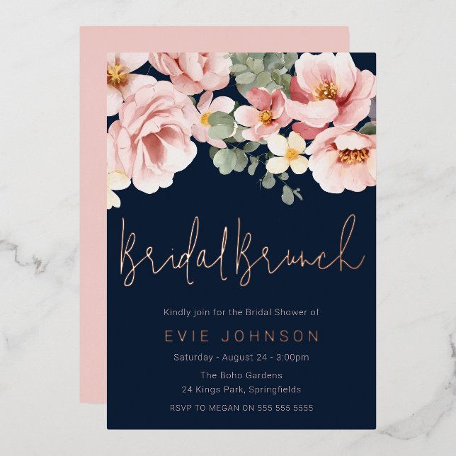 Invitation En Aluminium Dusty Rose Fête des mariées de marine Brunch Rose  (Recto/Verso)