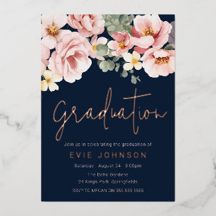 Invitation En Aluminium Dusty Rose Floral Marine Graduation Rose Or
