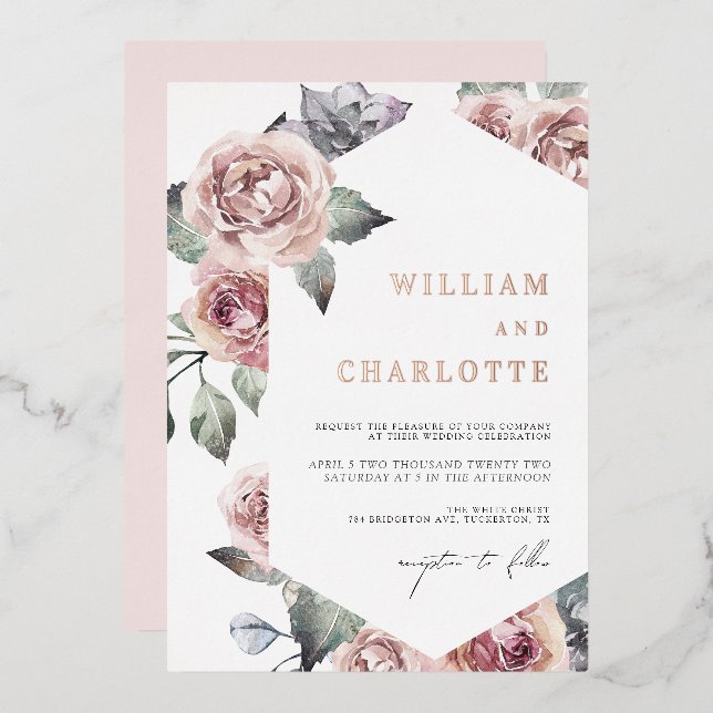 Invitation En Aluminium Dusty Rose Foliage Mariage moderne (Recto/Verso)