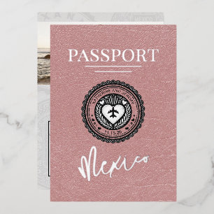 Invitation En Aluminium Dusty Rose Mexique Mariage de passeport