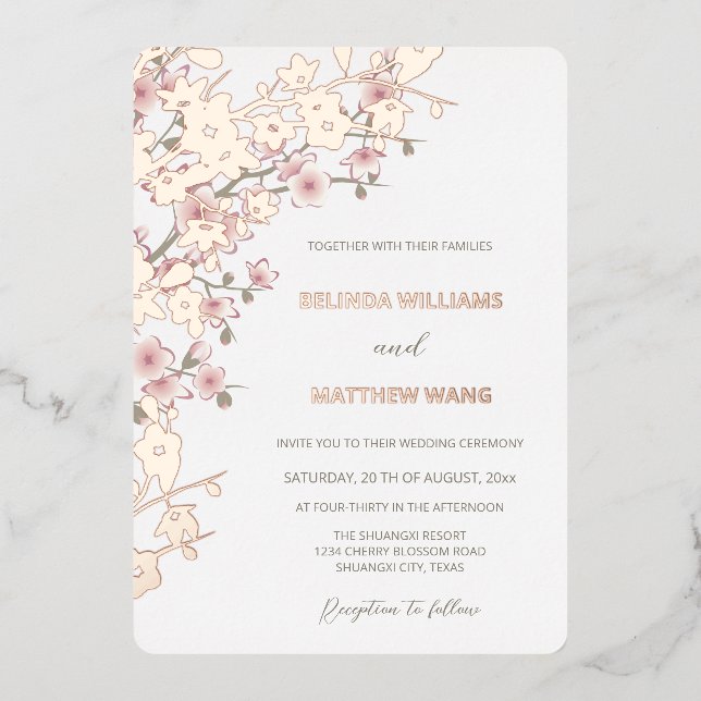 Invitation En Aluminium Dusty Rose Rose Gold Cherry Mariage (Recto)