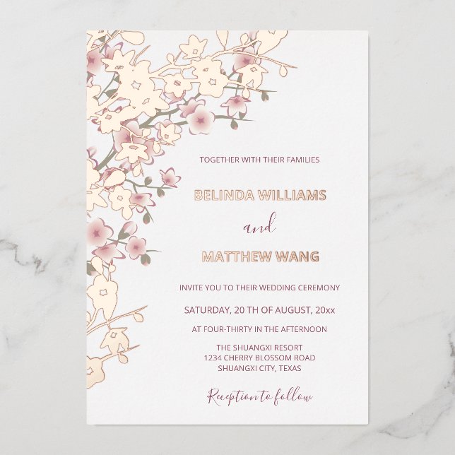Invitation En Aluminium Dusty Rose Rose Gold Cherry Mariage (Recto)