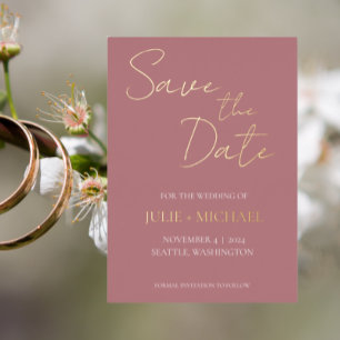 Invitation En Aluminium Dusty Rose style simple mariage Enregistrer la dat
