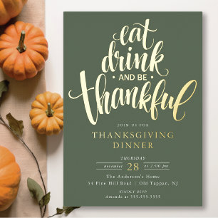 Invitation En Aluminium Eat Drink et Be Thankful Thanksgiving