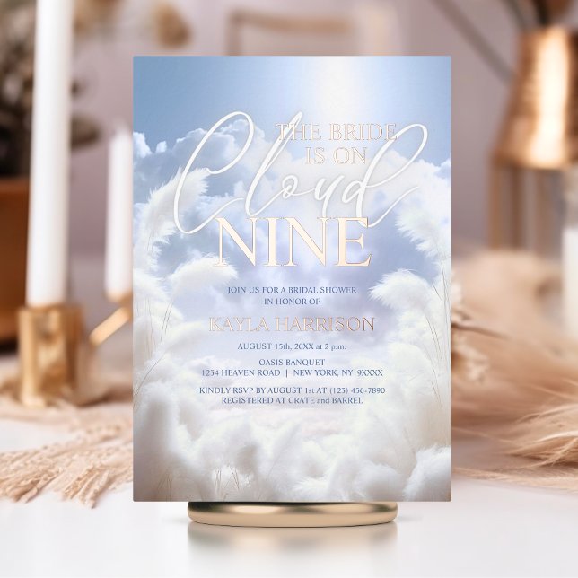 Invitation En Aluminium Éblouissant Sur Nuage Neuf Fête des mariées Pampas (On Cloud Nine 9 Pampas Heavenly Bridal Shower Foil Invitations)